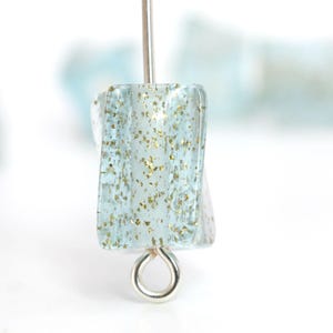 Vintage Twisted Rectangle Resin Beads Light Blue Glitter Gold 13mm Tube Sparkle (12) VPB512