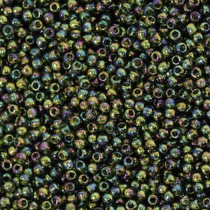 11/0 TOHO Round Glass Seed Beads Transparent Rainbow Olivine (10 grams) TH068-R