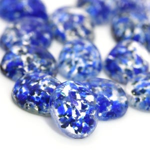 Vintage Glass Cabochons Czech 10x8mm Silver Blue Opal Oval (6) VGC539