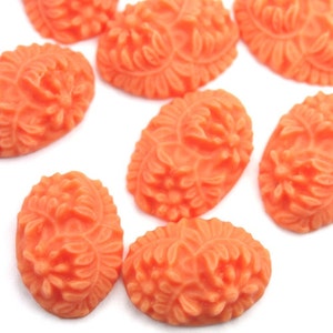 Cabochons de fleurs ovales 18 x 13 mm en spray floral corail mat (4) PC402