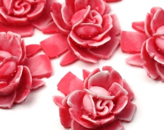 Vintage Style Resin Rose Cabochons 18mm Dark Rose and White (4) PC288