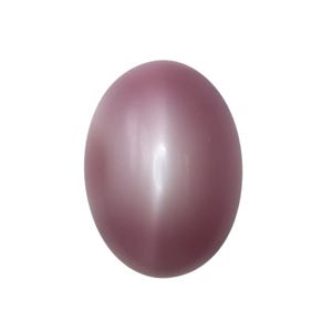 May include: A smooth, oval-shaped gemstone in a muted mauve color. The polished surface reflects light, creating a soft, pearlescent sheen. The gemstone is set against a plain white background.