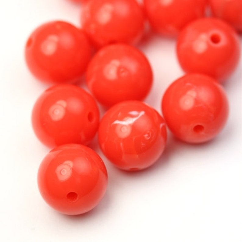 Vintage Lucite Beads Round 12mm Opaque Coral 10 VPB269 image 1