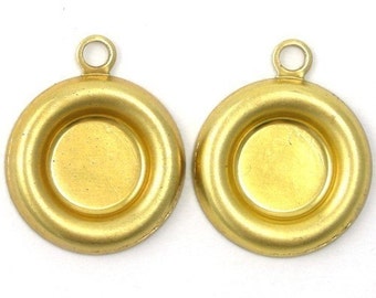 Rolled Edge Raw Brass Stampings - 7mm Round Setting - 1 Loop (8) FI154