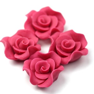 Polymer Clay Flower Cabochons Raspberry Pink 24mm 2 PC249 image 1