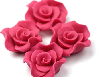 Polymer Clay Flower Cabochons Raspberry Pink 24mm (2) PC249