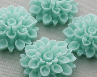 Dahlia Flower Plastic Cabochons Light Mint Green Flat Back Embellishment 18mm (4) PC010