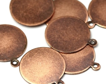 Blank Circle Tab Charms Medium Copper Ox Pendant Glue On Bail (4) CP128