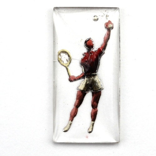 ヴィンテージ インタリオ カメオ ガラス テニス プレーヤー 長方形