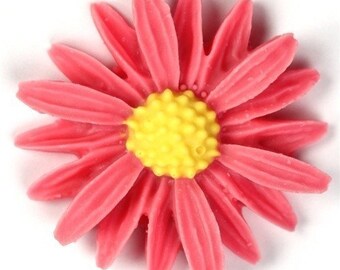 Vintage Style Daisy Cabochons Pink / Gelb 26 mm (2) PC156