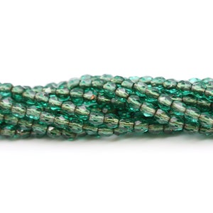 Czech Glass Beads Fire Polished 3mm Round Emerald Copper Lined 50 CZF872 image 2