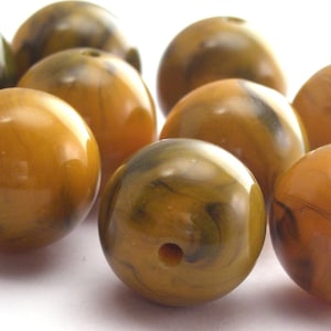 Vintage Lucite Beads 14mm Marbled Goldenrod Amber Olive Mustard Yellow (10) VPB059