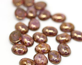 Czech Glass Cabochons Luster Taupe Transparent Coated Medium Dome 10x8mm Oval Flat Back (6) GC119