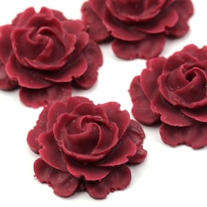 Plastic Flower Cabochons Matte Wine Red 23mm (2) PC279