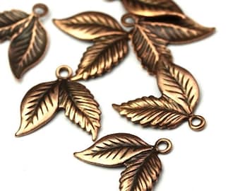 Double Leaf Stamping Charms Small Copper Ox Leaves Pendant (4) CP130