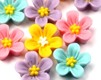 Plastic Flower Cabochons 14mm Star Flower Mixed Sampler (8) PC313