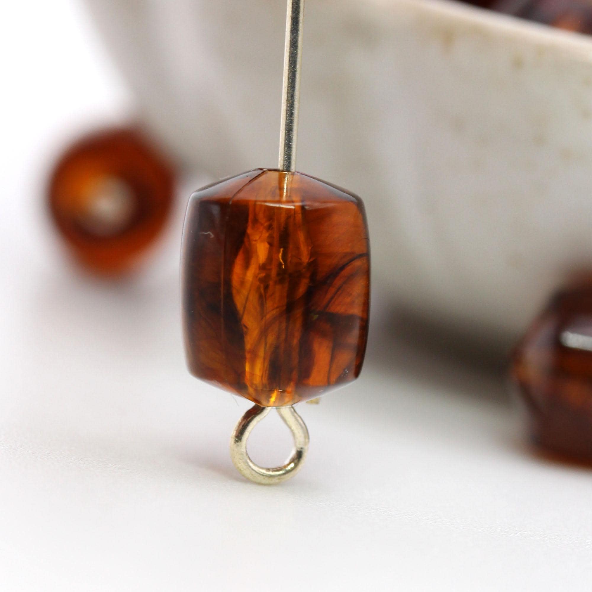 Vintage Acrylic Beads Barrel Tortoise Shell Brown 10x8mm Marbled