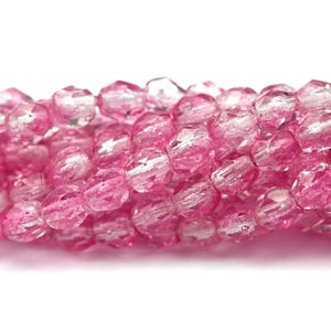 Cuentas de vidrio checo pulidas al fuego, redondas, facetadas, de 4 mm, recubiertas de rosa intenso (50 unidades) CZF115