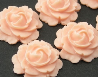 4 Plastic Flower Cabochons - Rose 15mm - Peach Matte PC068