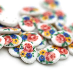 Tiny Vintage Glass Cabochons 8x6mm Oval Multi Color Flowers Japan Colorful Floral Cameo (8) OL21
