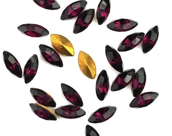 Vintage Glass Stones Pointed Back Navette 8x4mm Amethyst (16) VGC332