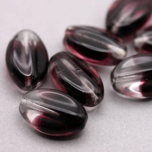 Vintage Glass Beads German Givre Purple and Crystal Beads Oval 16mm (4) VGB121