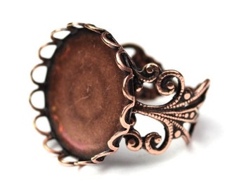 Ornate Filigree Ring Blank 18mm Setting Antique Copper Plated (1) FI517