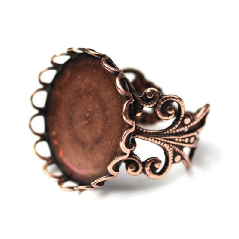 Ornate Filigree Ring Blank 18mm Setting Antique Copper Plated 1 FI517 image 1