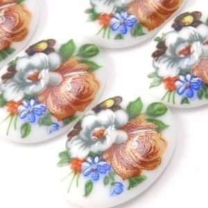 Vintage Glas Blumen Cameo - 18x13 - Multicolor Blumen Cabochon VIC094
