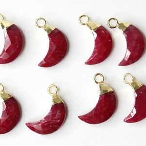 Gemstone Crescent Moon Charm Pendant Tiny Faceted Gold Plated Ruby 11mm 13mm 1 GM028 image 2