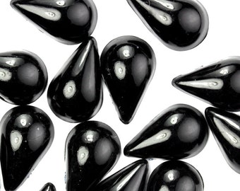 Cabochons 13x9mm Pear Plastic Flat Back Stones Opaque Jet Black (10) PC406