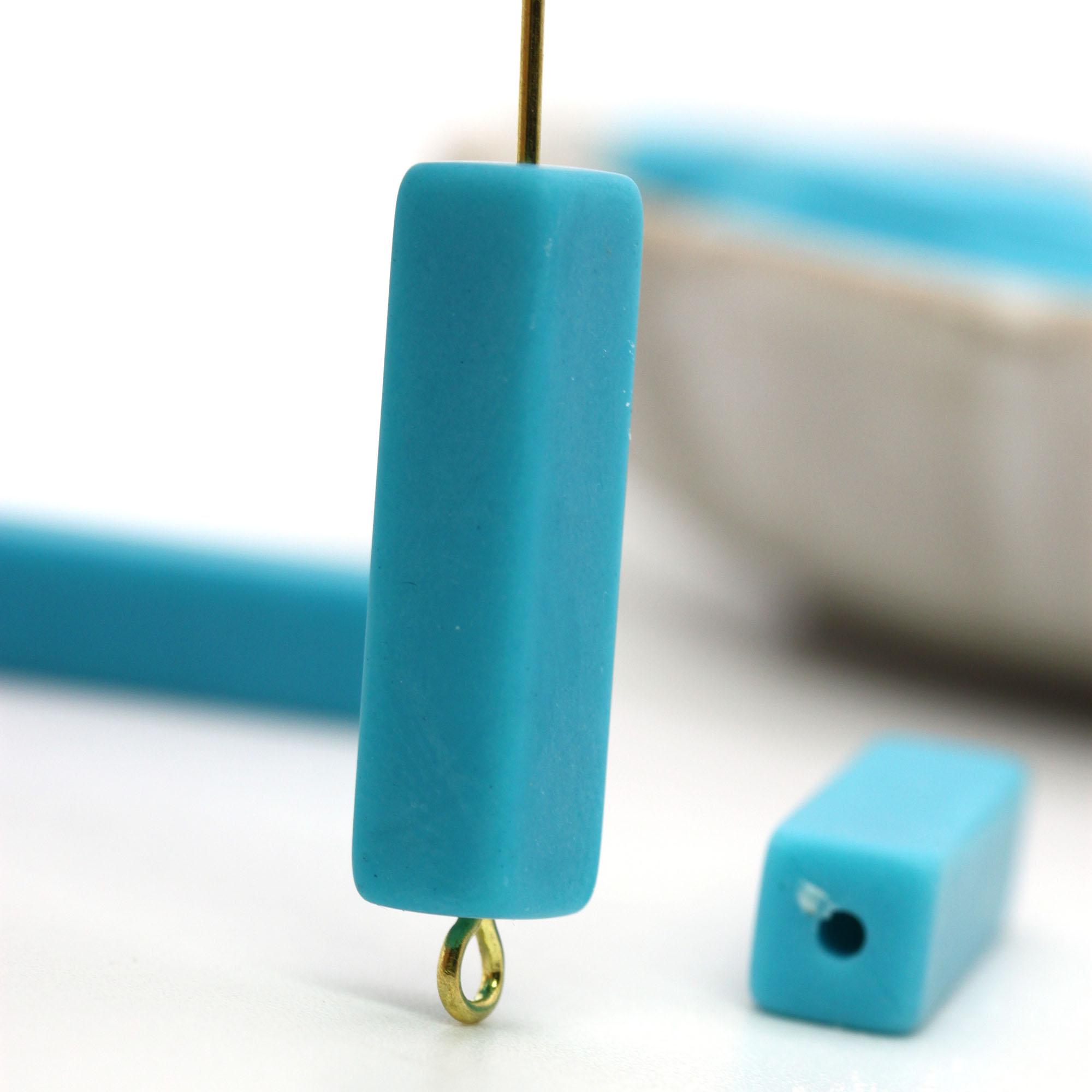 Lot De 150 Perles Anciennes Vintage - Forme Rectangle - Bleu Turquoise Mat - Verre - Origine France
