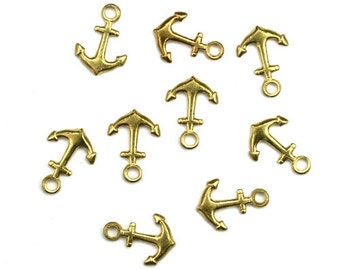 Tiny Anchor Nautical Charms Raw Brass (10) CP246