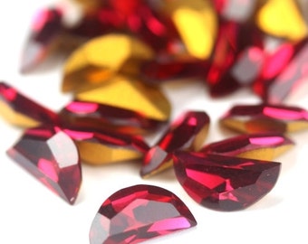 Vintage Swarovski Stones 5x10mm Half Moon Ruby Gold Foil (4) VS064