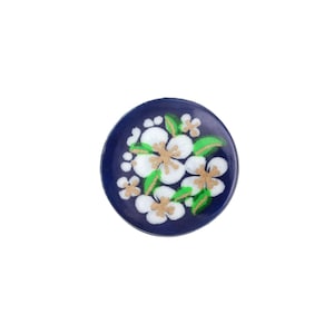 Vintage Glass Cabochons 13mm Floral White on Navy Blue Flat Back Flower Cameo Japan (4) VGC558