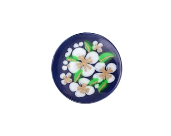 Vintage Glass Cabochons 13mm Floral White on Navy Blue Flat Back Flower Cameo Japan (4) VGC558