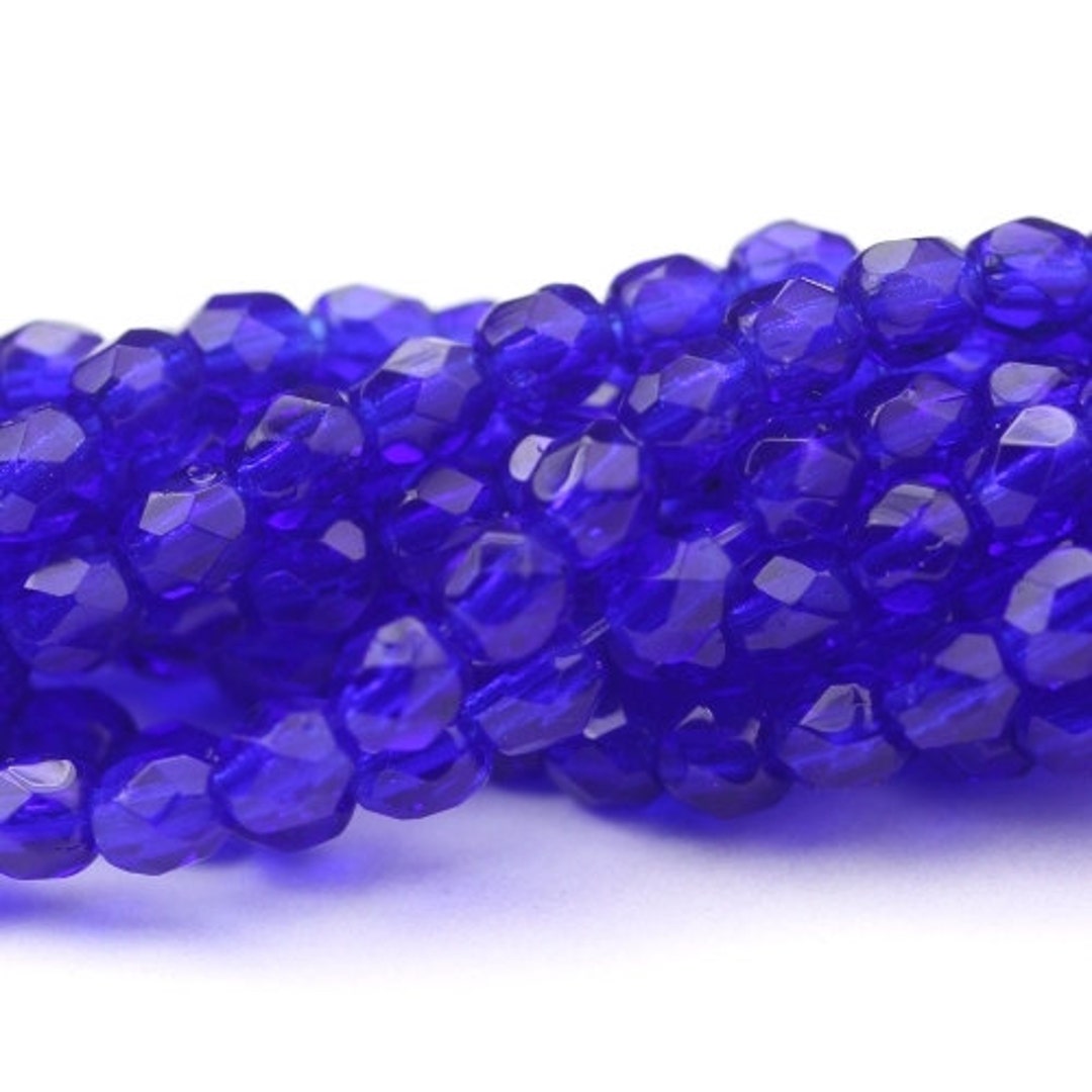 Cuentas Redondas De Vidrio Facetado De 4 Mm - Azul Cobalto Vega