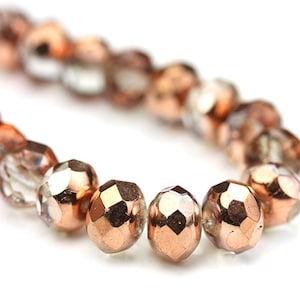 Czech Glass Beads Fire Polished Gemstone Donuts 9x6mm Copper Crystal (12) CZF706