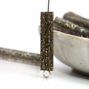 Vintage Plastic Beads Glitter Fluted Tube Crystal Gold Black Lined Barrel 25mm Ribbed (12) VPB372
