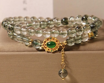 Girls Green Crystal Beaded Bracelet: Adjustable Crystal Pendant Bracelet