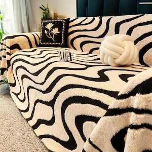 Wavy Striped Plush Couch Cover: Winter Sofa Slipcover