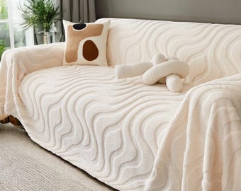 Plush Couch Cover, Wavy Style Sofa Slipcover, Soft Couch Protection, Winter Couch Design, Livingroom Decor, Sofa Throw Blanket, Gift Idea