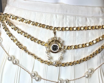 Crystal Sparkle And Twisted Pearl Multi-Strand Belt