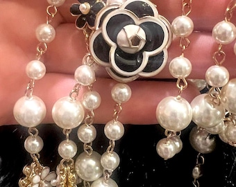 Gorgeous Pearl Camellia Necklace For Woman Holiday Necklace. Camellia Flower Necklace.