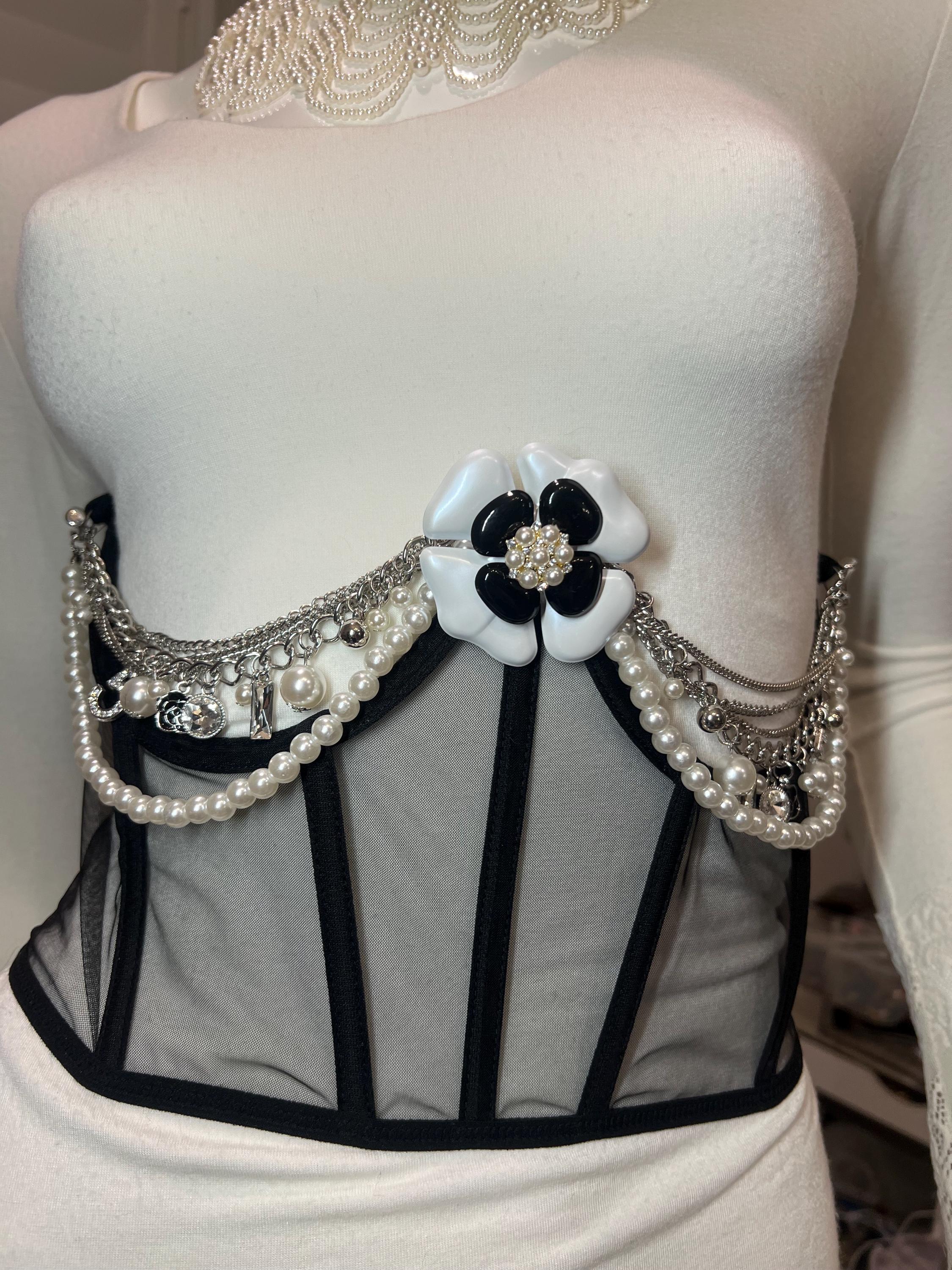 Layered camellia pearl belt Multi-chain Layered Camellia Fashion Belt - Etsy main image 3