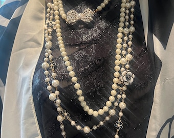 Pearl Camellia Flower Necklace - Holiday Jewelry, Elegant Gift