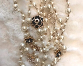 Gorgeous Pearl Camellia Necklace For Woman Holiday Necklace. Camellia Flower Necklace.