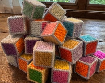 Bloques de lona de plástico vintage hechos a mano con cascabeles, 38 piezas, juguete sensorial arcoíris para decoración