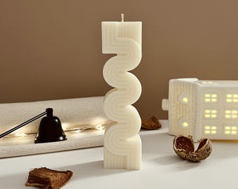 Modern Abstract Pillar Candle, Home Decor Gift, Scented or Unscented, Handmade with Soy Wax