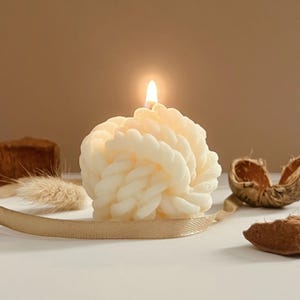 White Yarn Ball Candle: Soy Wax, Scented or Unscented